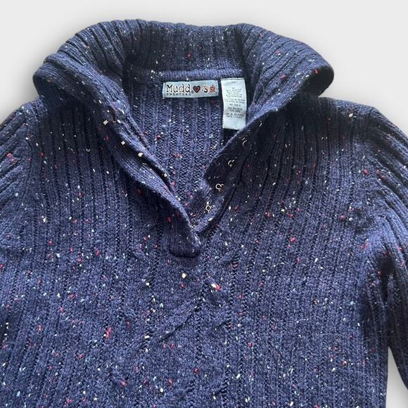 Vintage Y2K Mudd Ribbed Sweater Juniors sz M Navy Blue V-neck Pullover Preppy - Picture 4 of 8